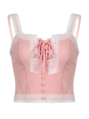 Camisola de encaje rosa angelical