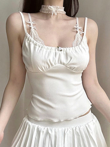 Camisola falsa de dos piezas con ribete de encaje Delilah