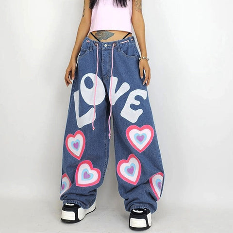 Y2K Indie Girl Herz Baggy Jeans