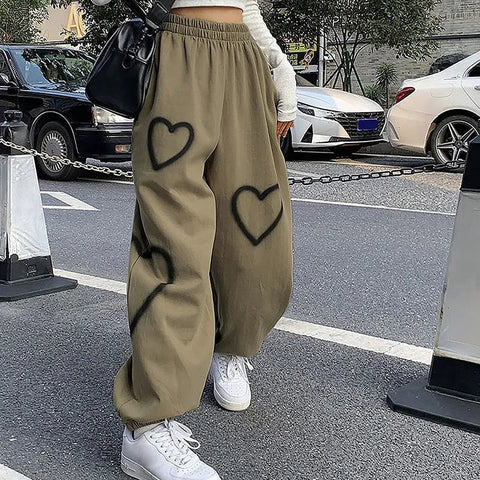 Pantalones con estampado de corazones Y2k