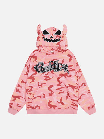 Sudadera con capucha de camuflaje de cuerno de diablo