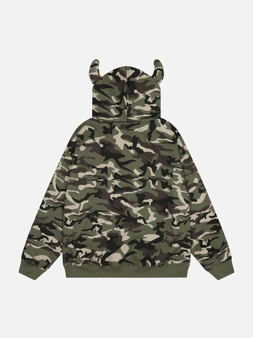 Sudadera con capucha de camuflaje de cuerno de diablo