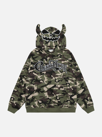 Sudadera con capucha de camuflaje de cuerno de diablo