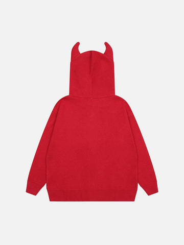 Sudadera con capucha de punto de cuerno de diablo