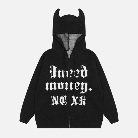 Sudadera con capucha de punto de cuerno de diablo