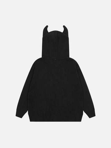 Sudadera con capucha de punto de cuerno de diablo