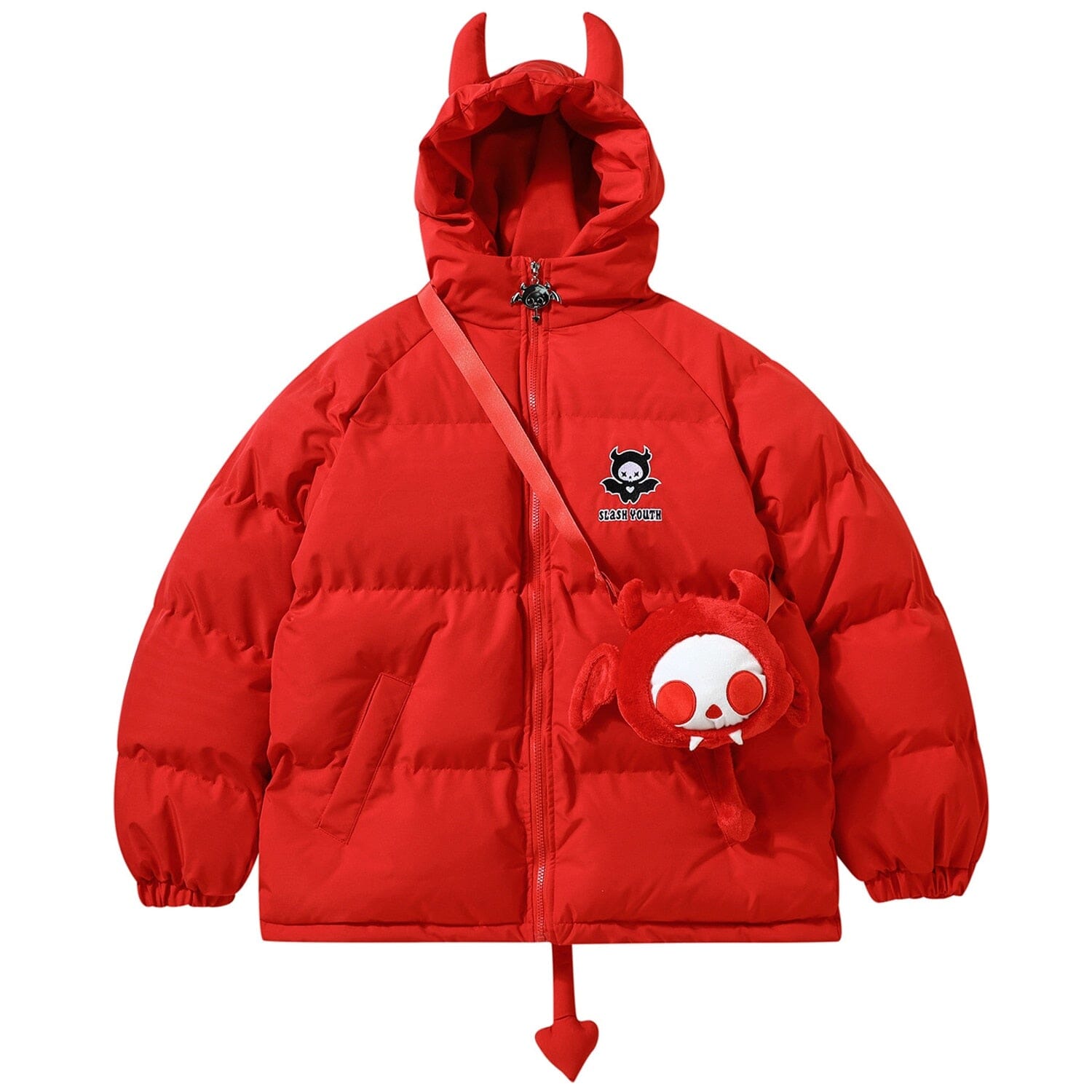 Devil Horns and Wings Streetwear Puffer Jacket