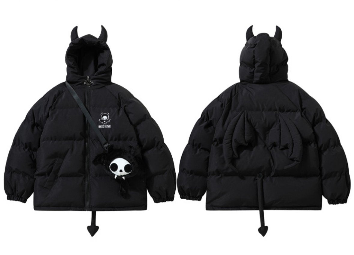 Devil Horns and Wings Streetwear Puffer Jacket