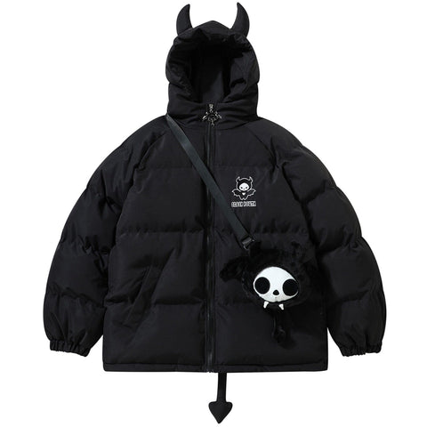 Devil Horns and Wings Streetwear Puffer Jacket