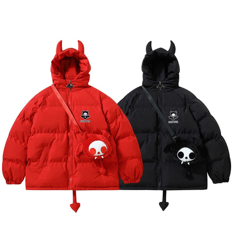 Devil Horns and Wings Streetwear Puffer Jacket