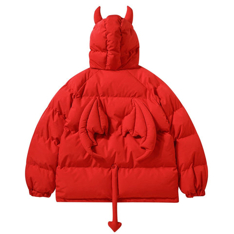 Devil Horns and Wings Streetwear Puffer Jacket