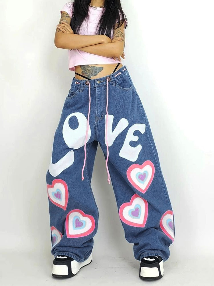 Y2K Indie Girl Heart Baggy Jeans