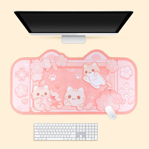 Kawaii Deskpad Kittens and Sakura Flowers