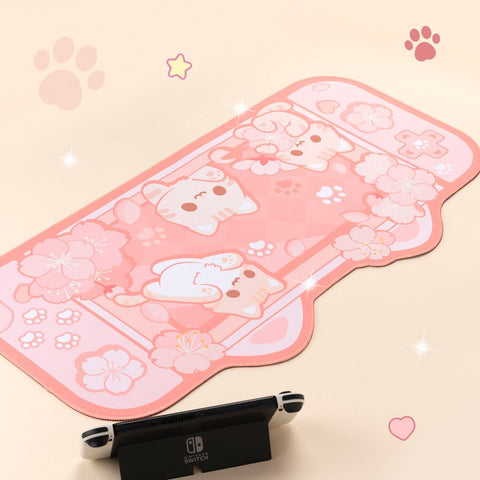 Alfombrilla de escritorio kawaii con gatitos y flores de Sakura