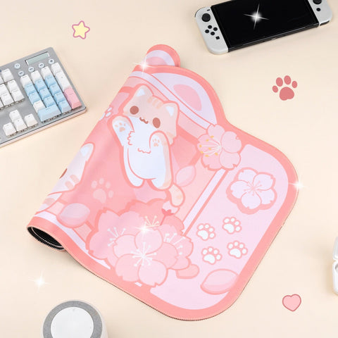 Kawaii Deskpad Kittens and Sakura Flowers