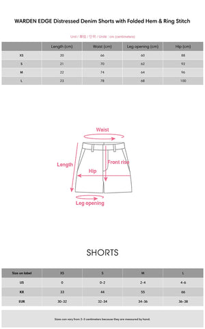 Distressed Denim Shorts with Folded Hem & Ring Stitch