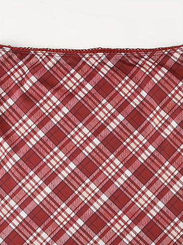 Y2K-Inspired Harajuku Plaid Maxi Skirt with Mermaid Hem - Stretchy Polyester Blend, Machine Washable, Red & Black Checkered Pattern for All Seasons, Allseason Fashion|Bold Pattern Skirt|Flexible Clothing