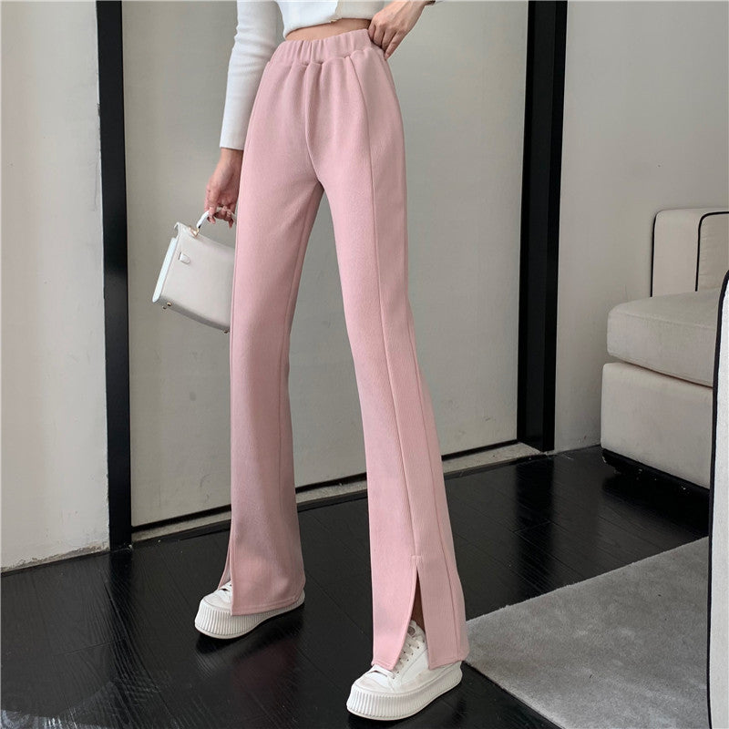 Causual Chic Comfy Velvet Long Wide Leg Gathered Waist Pants