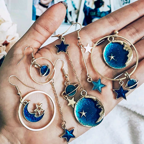 Planet Moon Star Earrings