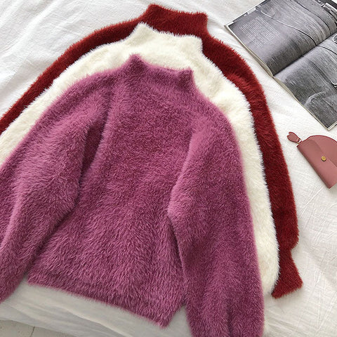Fuzzy High Neck Sweater