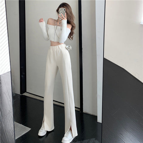 Causual Chic Comfy Velvet Long Wide Leg Gathered Waist Pants