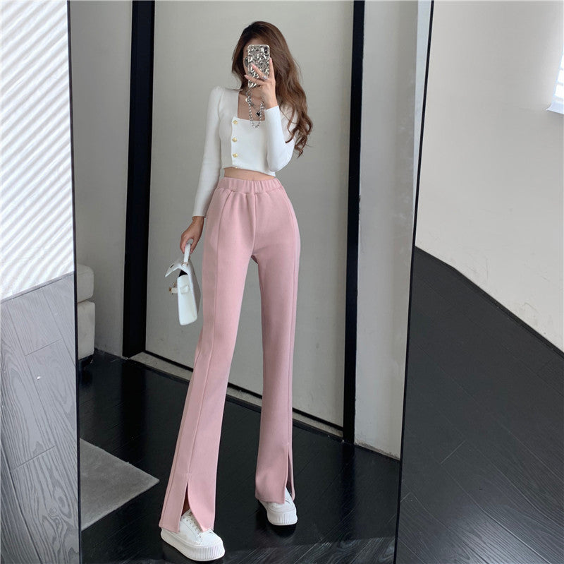 Causual Chic Comfy Velvet Long Wide Leg Gathered Waist Pants