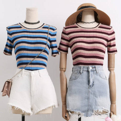 Colorblock Stripe Ribbed Tee