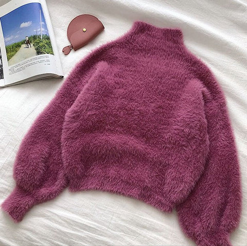 Fuzzy High Neck Sweater