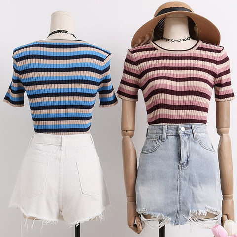 Colorblock Stripe Ribbed Tee