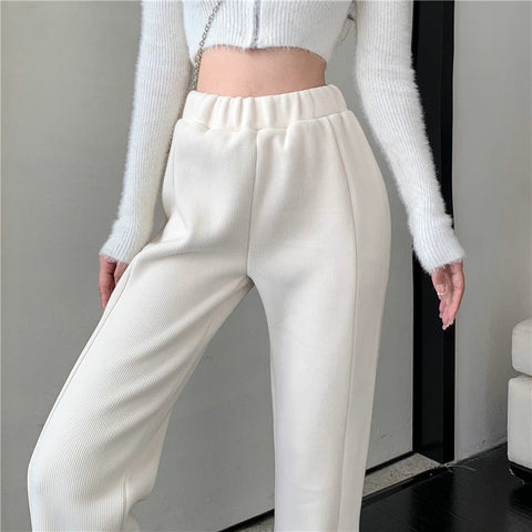 Causual Chic Comfy Velvet Long Wide Leg Gathered Waist Pants