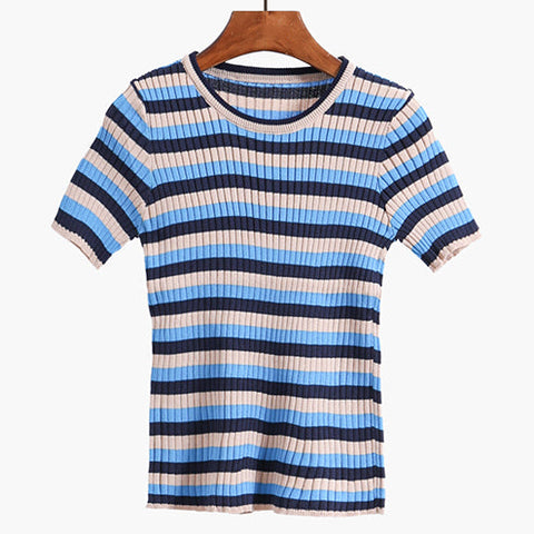 Colorblock Stripe Ribbed Tee