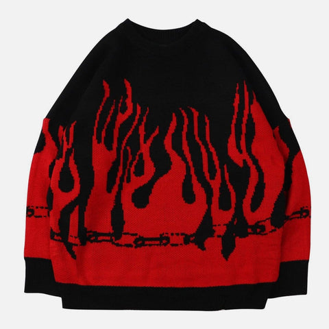 Pullover mit Feuerflammen-Print