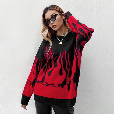 Fire Flame Print Sweater