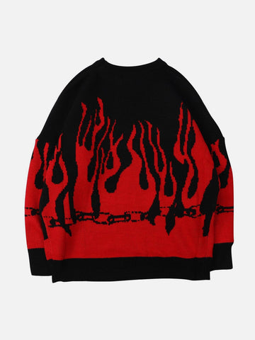 Pullover mit Feuerflammen-Print