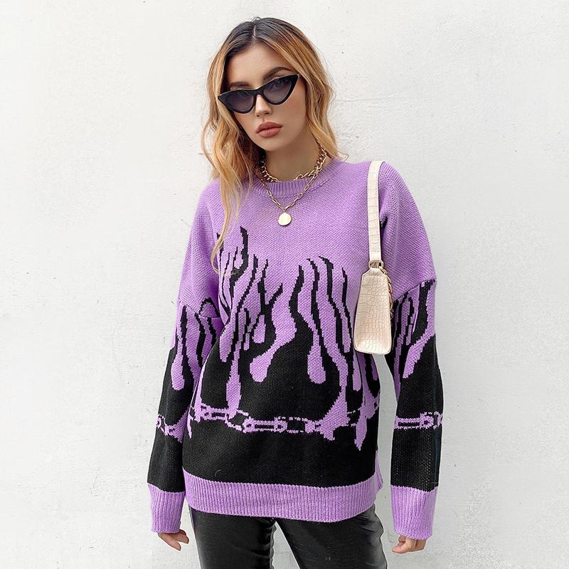 Pullover mit Feuerflammen-Print