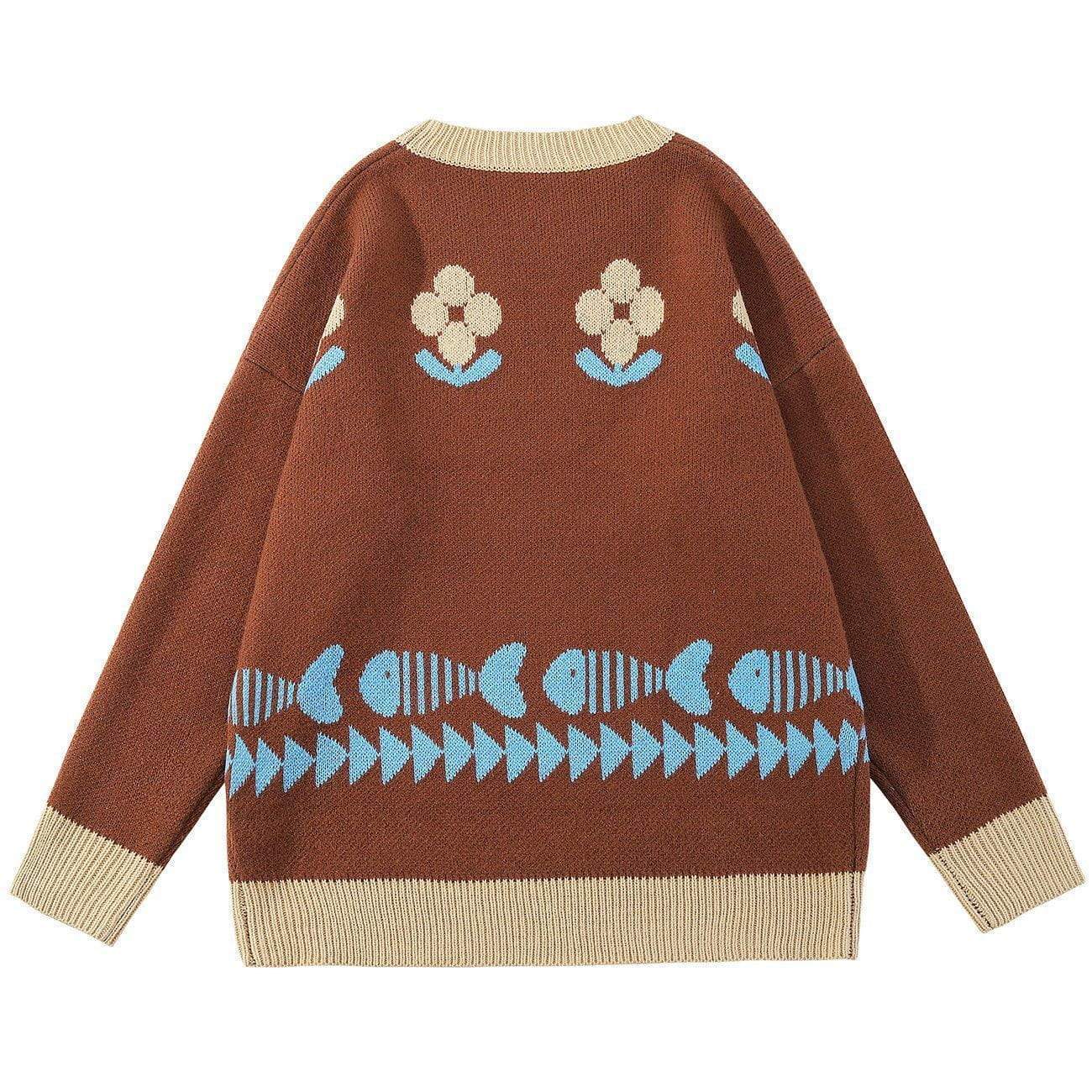 Fish Pattern Knit Sweater