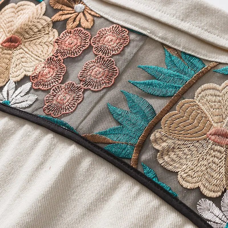 Floral Embroidery Jean Jacket