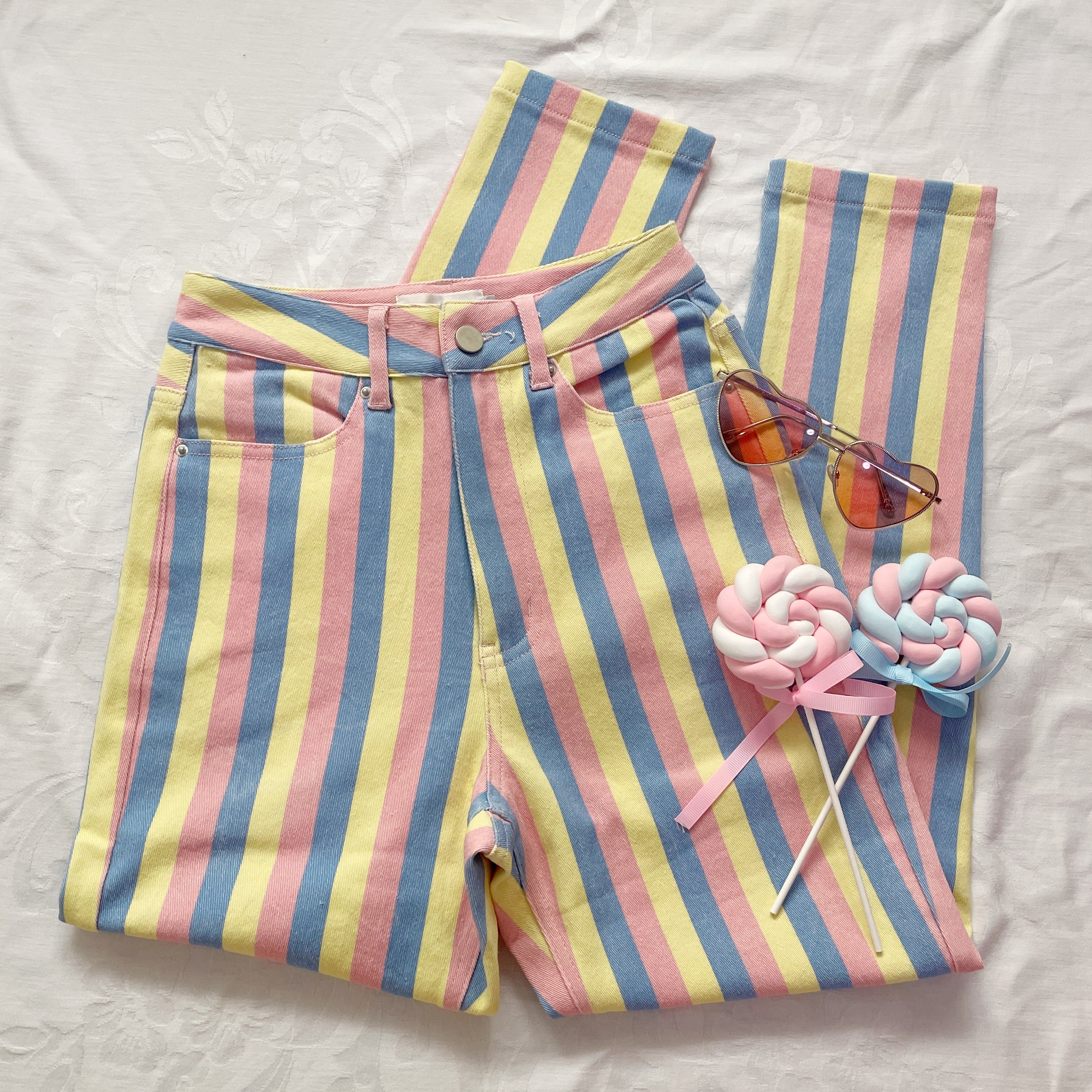 Candy Pastel Stripe Mom Jeans