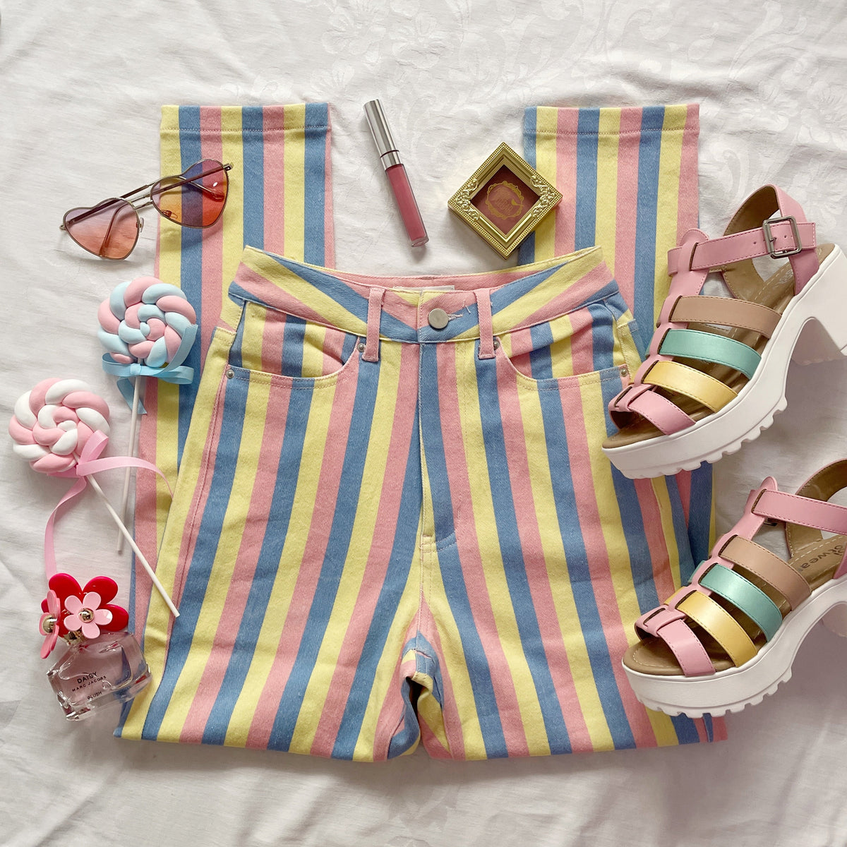 Candy Pastel Stripe Mom Jeans