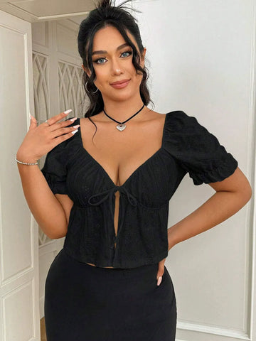 V-Neck Drawstring Short-Sleeved Shirt