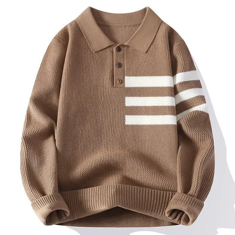 Lapel Striped Knitted Sweater