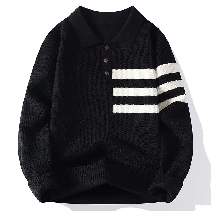 Lapel Striped Knitted Sweater