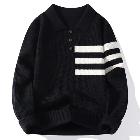 Lapel Striped Knitted Sweater