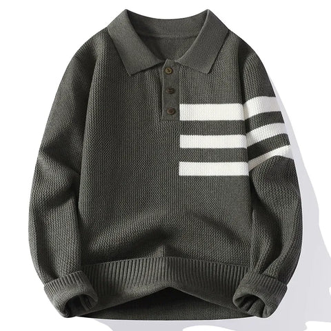 Lapel Striped Knitted Sweater