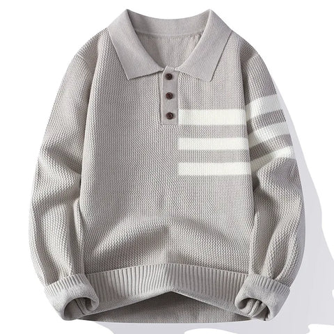 Lapel Striped Knitted Sweater