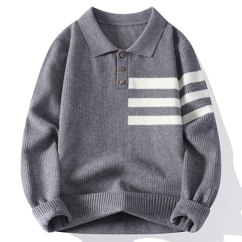Lapel Striped Knitted Sweater