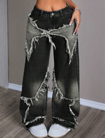 Retro Star Patchwork Jeans