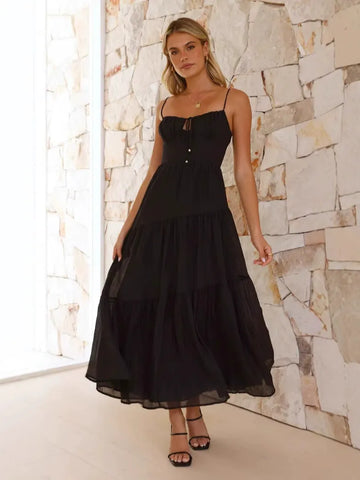 Solid Ruffle Hem Midi Dress