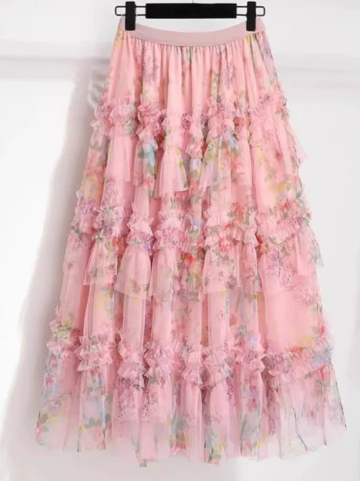 Falda de tul con volantes escalonados