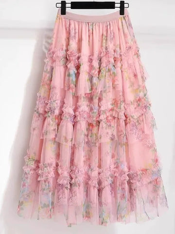 Falda de tul con volantes escalonados